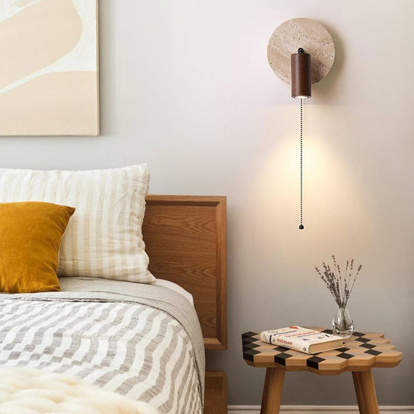 vintage yellow travertine wood wall sconce