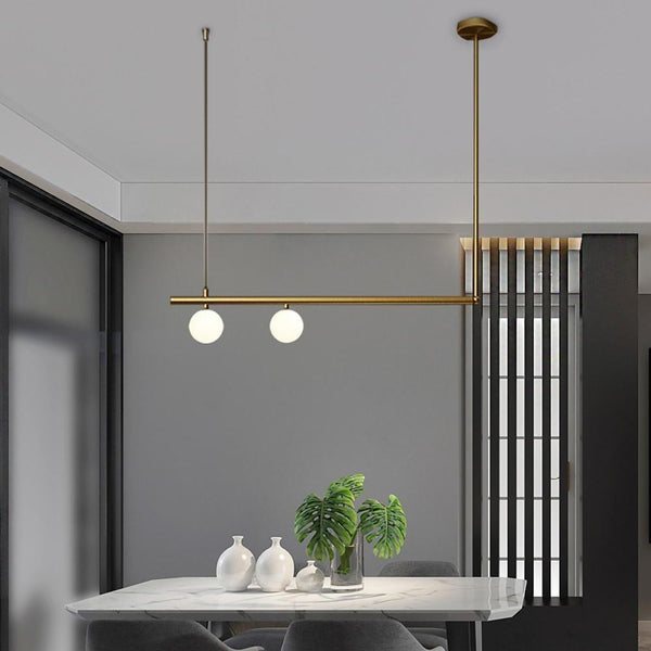 Minimalist Modern Linear Globe Pendant Lighting Copper Glass Kitchen Dining Room Light