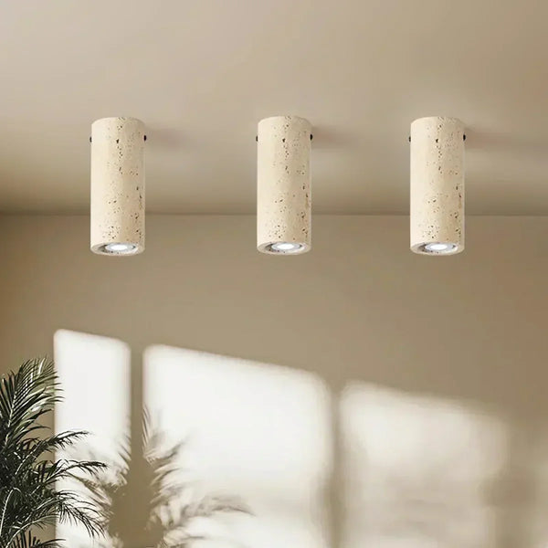 wabi sabi beige travertine cylinder ceiling lamp
