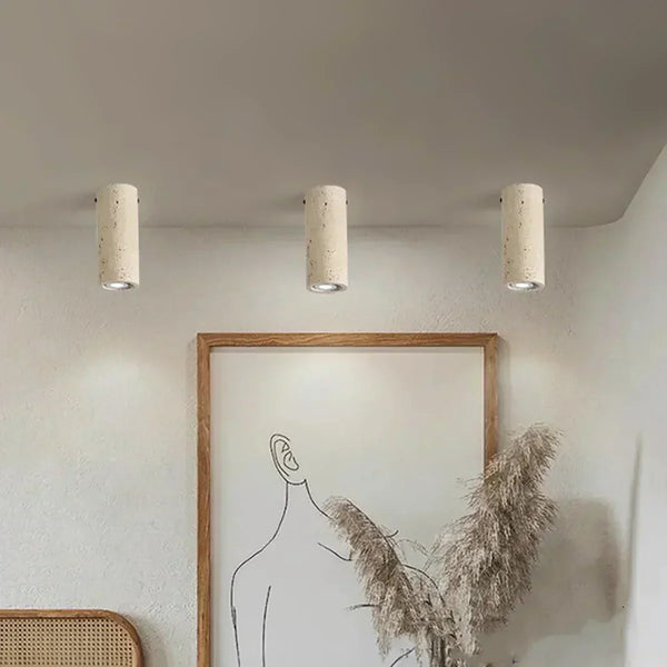wabi sabi beige travertine cylinder ceiling lamp