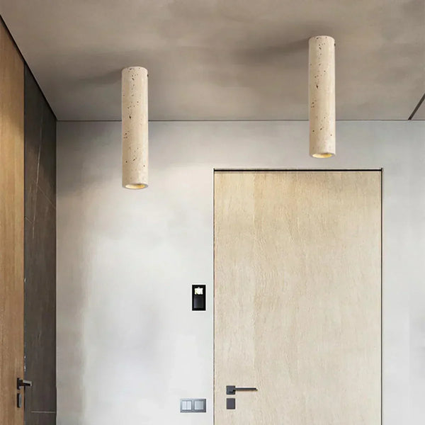 wabi sabi beige travertine cylinder ceiling lamp