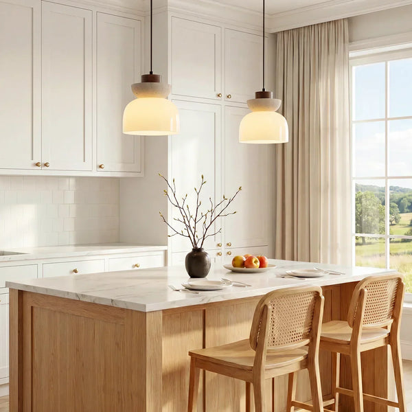 wabi sabi beige travertine frosted glass pendant light