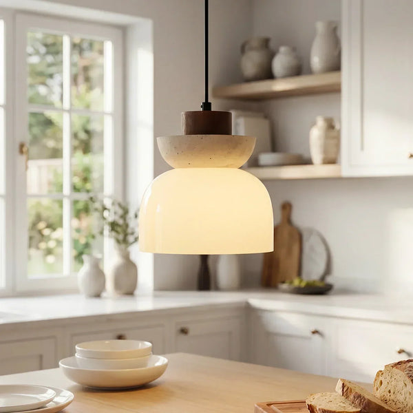 wabi sabi beige travertine frosted glass pendant light