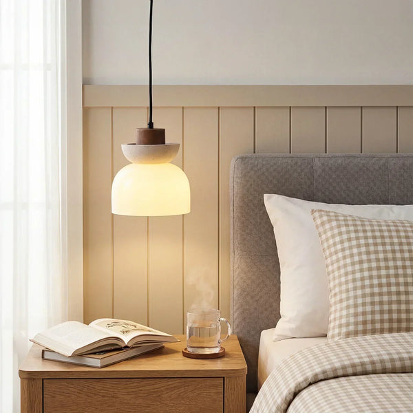 wabi sabi beige travertine frosted glass pendant light
