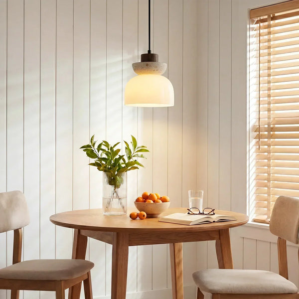 wabi sabi beige travertine frosted glass pendant light