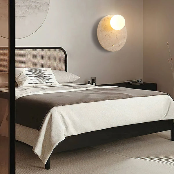 wabi sabi beige travertine glass round wall lamp