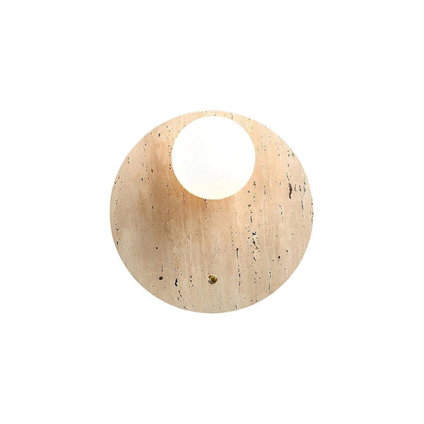 wabi sabi beige travertine glass round wall lamp