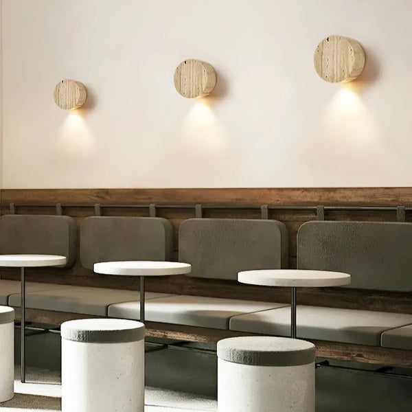 wabi sabi beige travertine round wall lamp