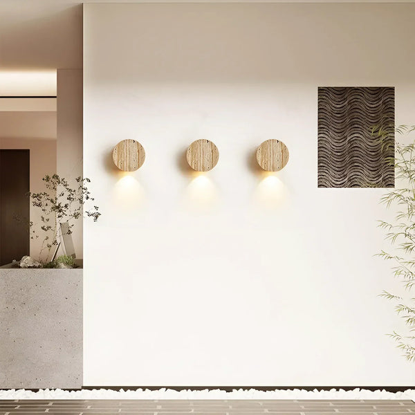 wabi sabi beige travertine round wall lamp