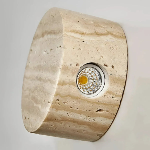 wabi sabi beige travertine round wall lamp