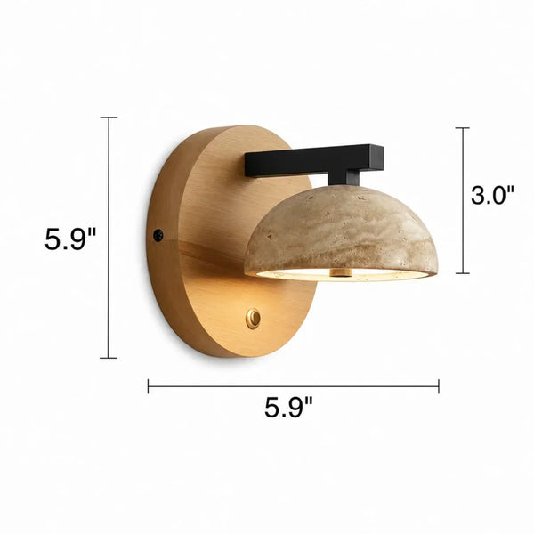 wabi sabi black travertine wood led wall sconce