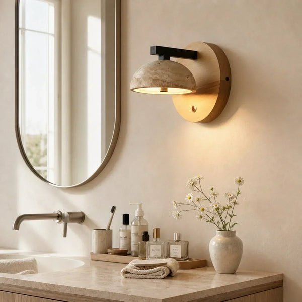 wabi sabi black travertine wood led wall sconce