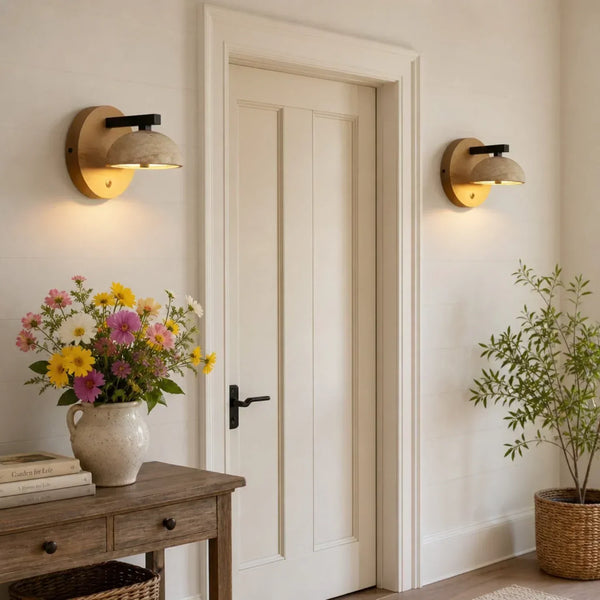 wabi sabi black travertine wood led wall sconce
