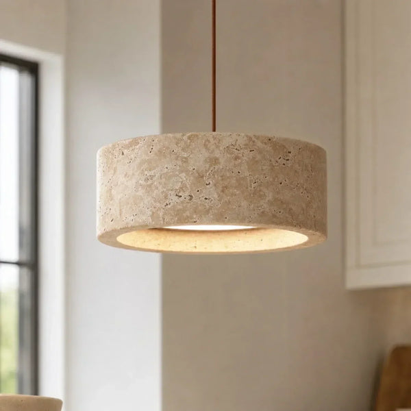 wabi sabi cream travertine stone led pendant light