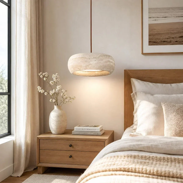 wabi sabi cream travertine stone led pendant light