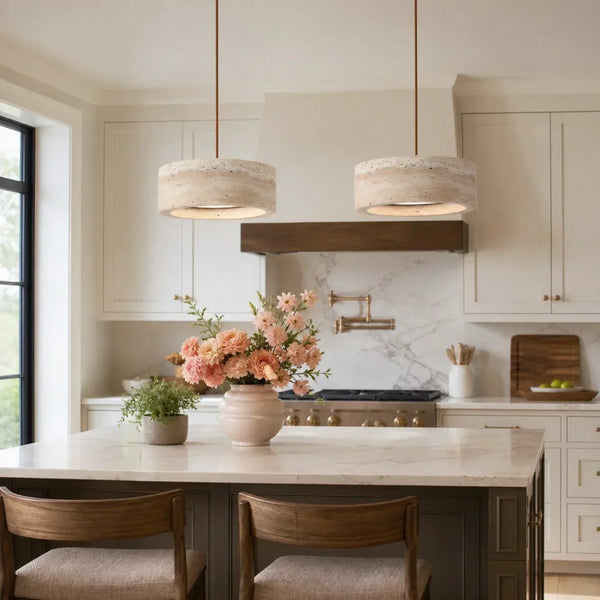 wabi sabi cream travertine stone led pendant light