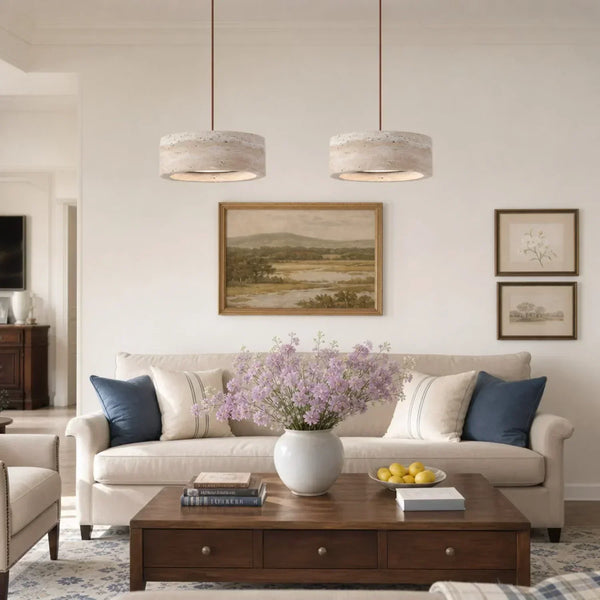 wabi sabi cream travertine stone led pendant light