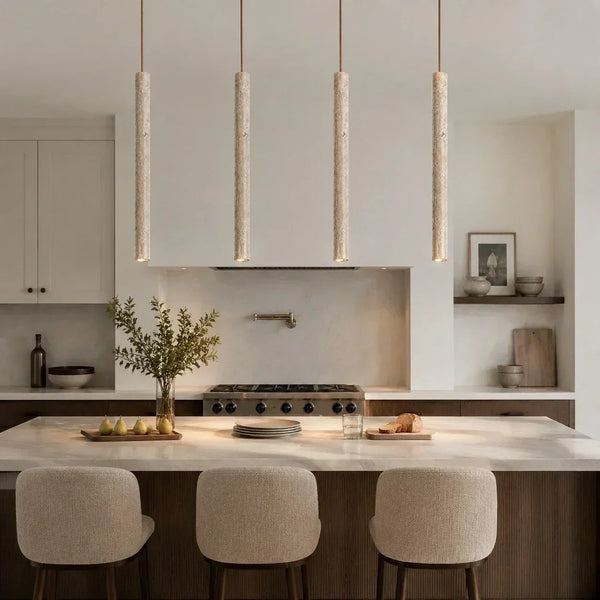 wabi sabi cylinder travertine pendant light kitchen island