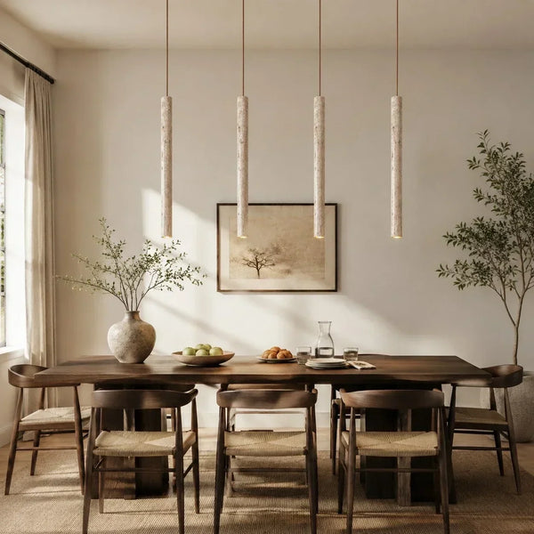 wabi sabi cylinder travertine pendant light kitchen island