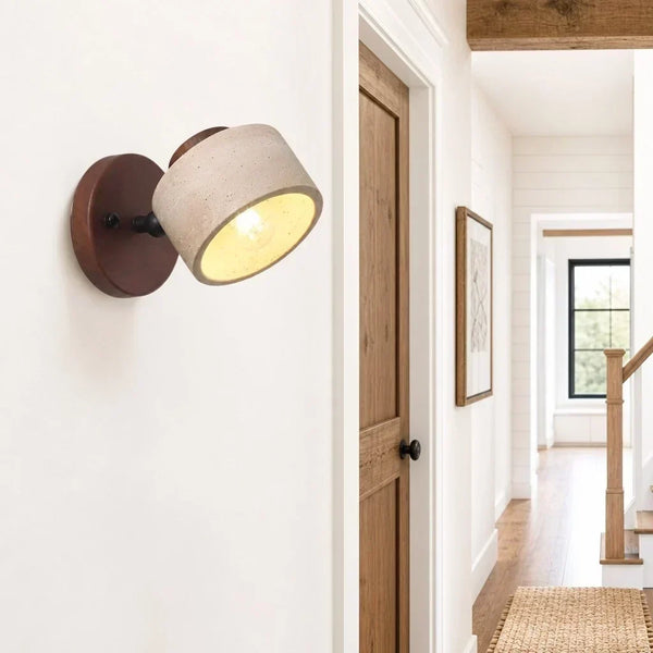 wabi sabi cylinder travertine wood wall light