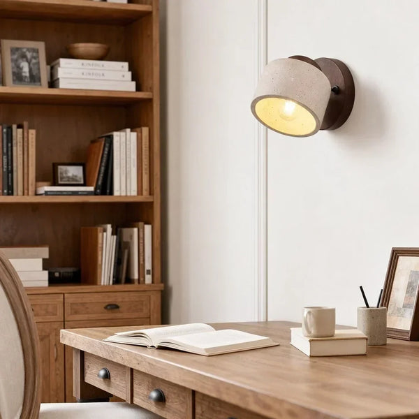 wabi sabi cylinder travertine wood wall light