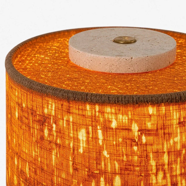 wabi sabi neutral travertine drum fabric table lamp