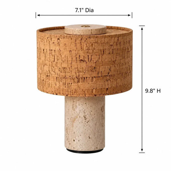 wabi sabi neutral travertine drum fabric table lamp