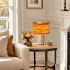 wabi sabi neutral travertine drum fabric table lamp