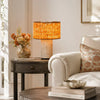 wabi sabi neutral travertine drum fabric table lamp