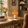 wabi sabi neutral travertine drum fabric table lamp