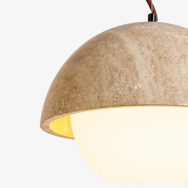 wabi sabi round dome travertine pendant light