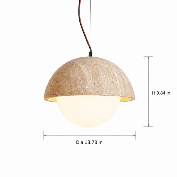 wabi sabi round dome travertine pendant light