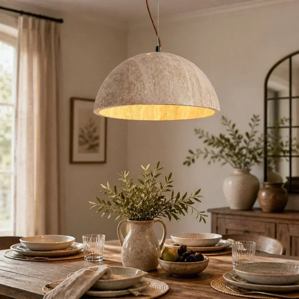 wabi sabi round dome travertine pendant light