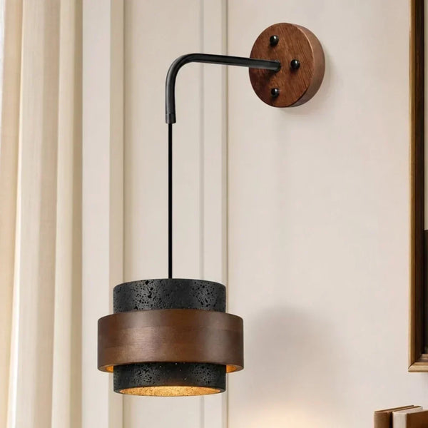 wabi sabi travertine cylinder wall sconce matte black
