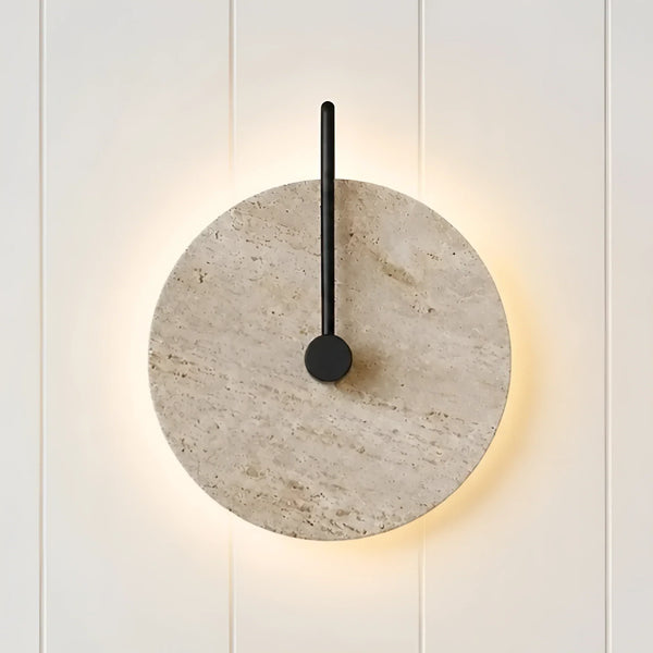wabi sabi travertine disc wall sconce matte black