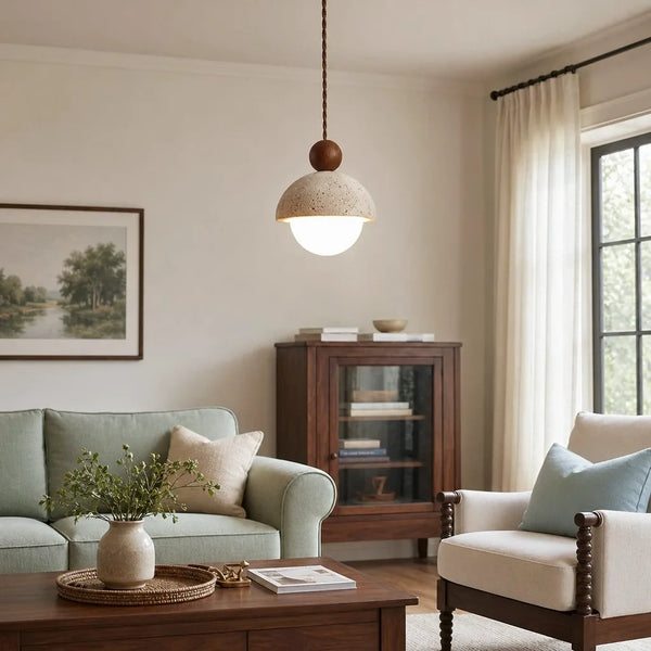 wabi sabi travertine dome pendant light