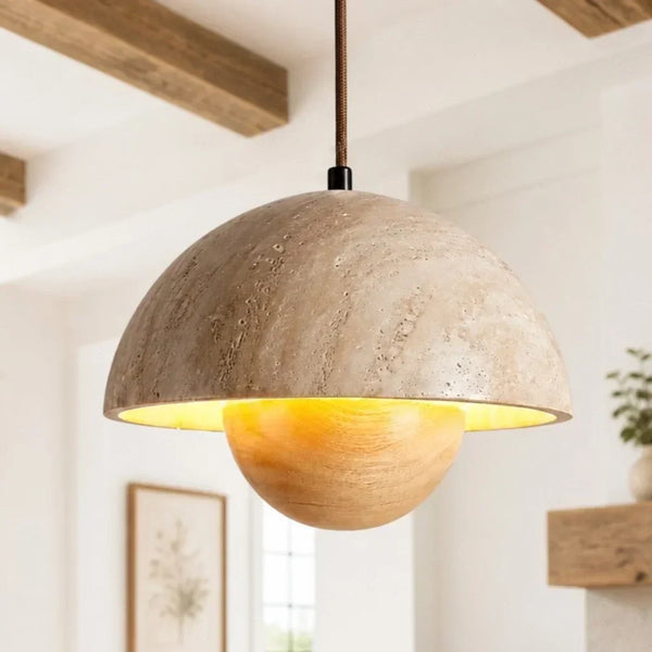wabi sabi travertine half dome pendant light