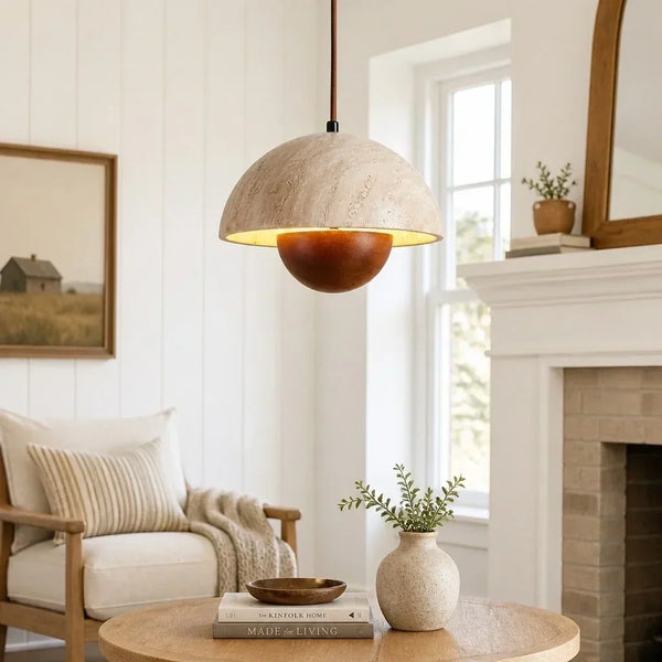wabi sabi travertine half dome pendant light