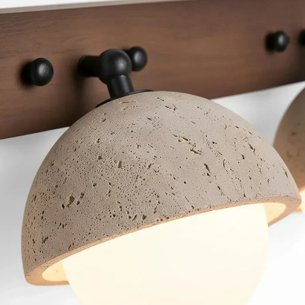wabi sabi travertine walnut globe wall sconce