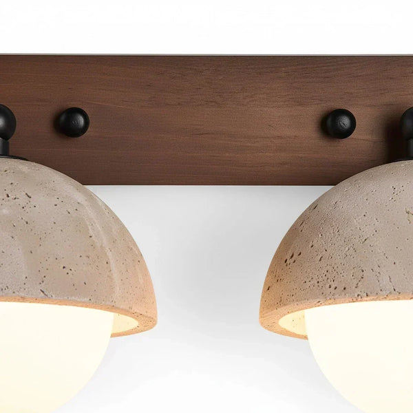 wabi sabi travertine walnut globe wall sconce
