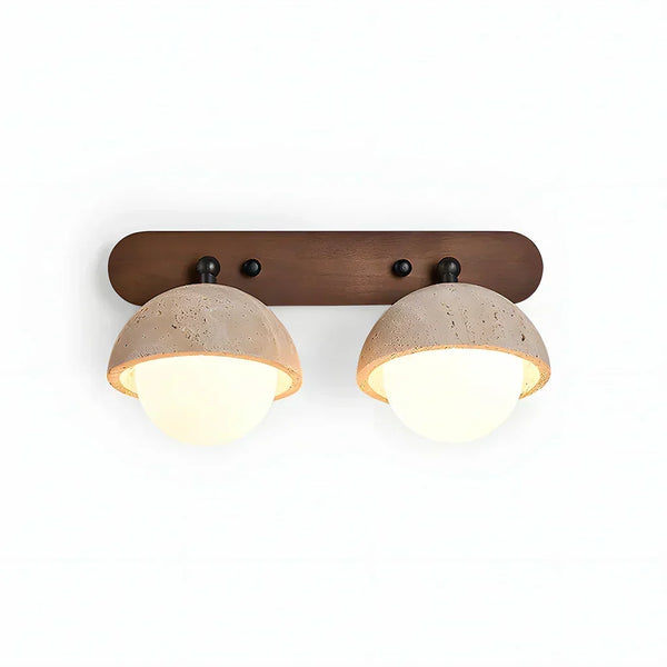 wabi sabi travertine walnut globe wall sconce