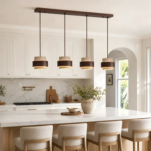 wabi sabi travertine wood cylindrical pendant light