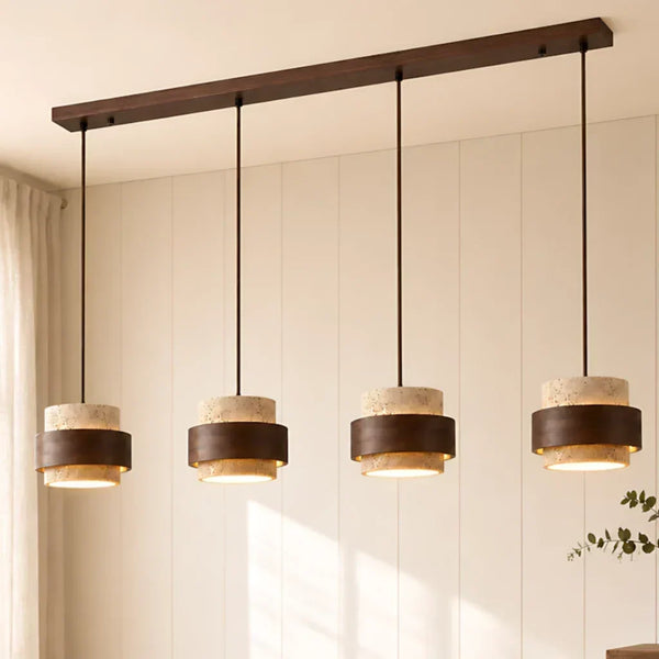 wabi sabi travertine wood cylindrical pendant light