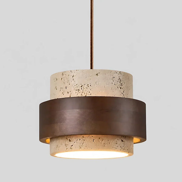 wabi sabi travertine wood cylindrical pendant light