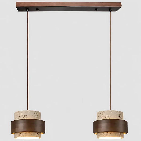 wabi sabi travertine wood cylindrical pendant light