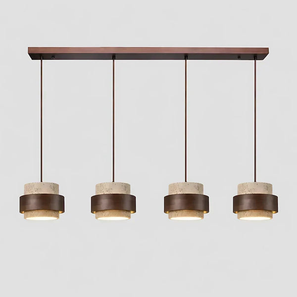 wabi sabi travertine wood cylindrical pendant light