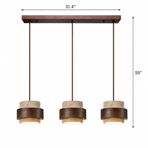wabi sabi travertine wood cylindrical pendant light