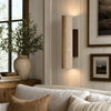 wabi sabi travertine wood tall column wall sconce