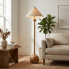 walnut beige fabric balance floor lamp