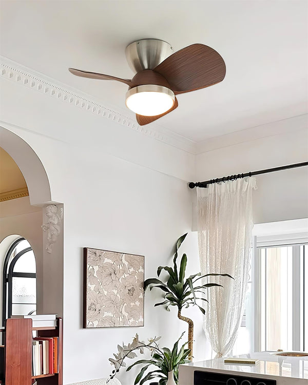 walnut brushed metal abs ceiling fan led light